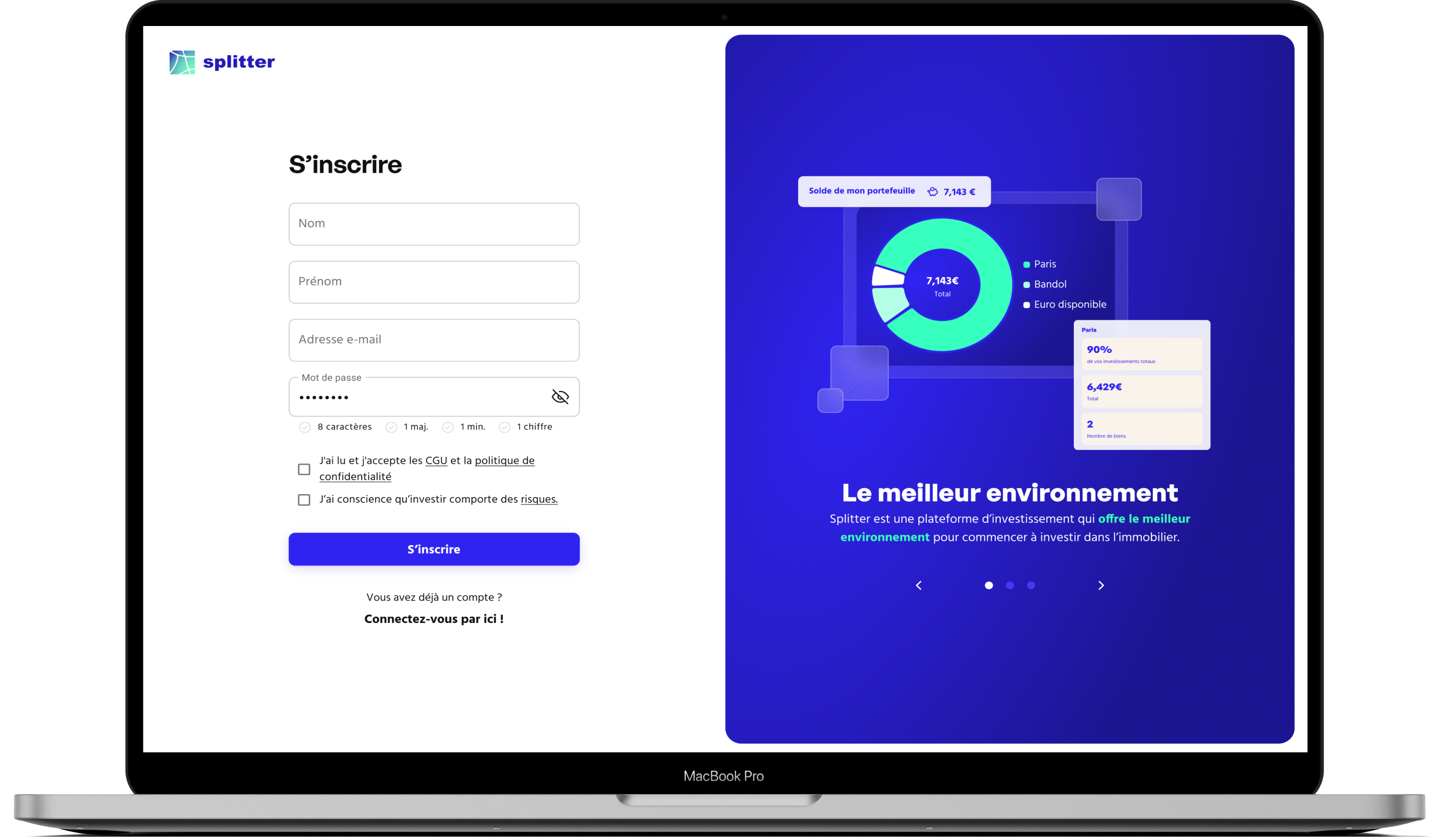 Page de création du compte